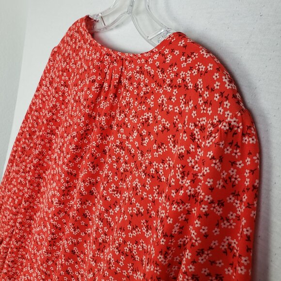 Boden Blouse Top Peasant Micro Floral Print Viscose Flowy Balloon Sleeves sz 18 - Picture 6 of 8